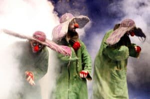 Slava Snowshow Green clowns in the fog by A Lopez